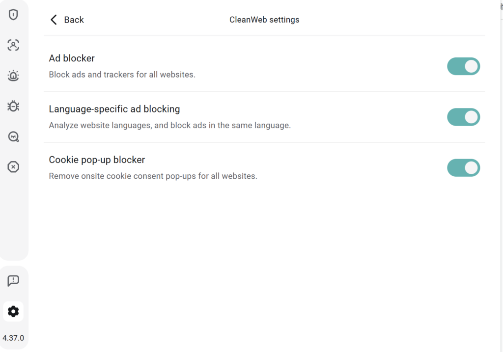 Surfshark CleanWeb settings enabled